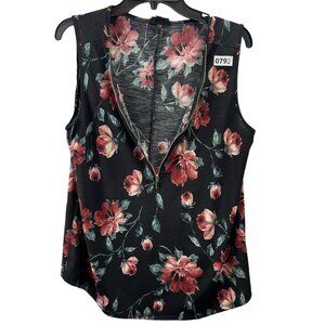 Corvia Womens Blouse Black Red Floral Print Cap Sleeve Size L